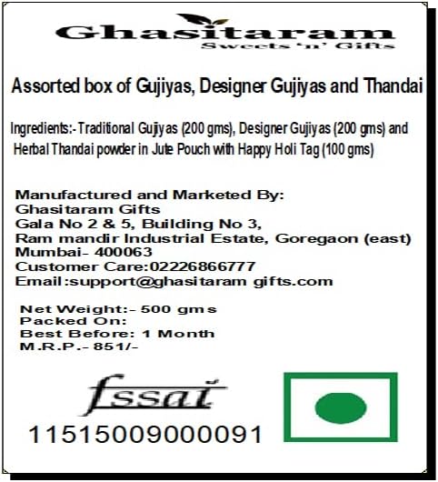 Ghasitaram Gifts Holi Sweets Holi - Sweets/Holi Hampers/Thandai Assorted Box of Gujiyas, Designer Gujiyas and Thandai
