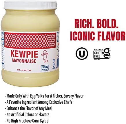 KEWPIE Mayonnaise (Product of USA), Authentic Japanese-Style Mayonnaise, Rich & Creamy Umami Flavor, Made With Cage-Free Eggs, Gluten Free, Kosher Condiment, Perfect for Sandwiches, Sushi, Salads & Dips, Bulk Bottle, 64 oz