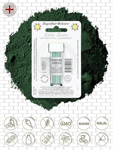 SugarFlair Edible CHRISTMAS GREEN Lustre Powder Food Color Icing Cake Decoration