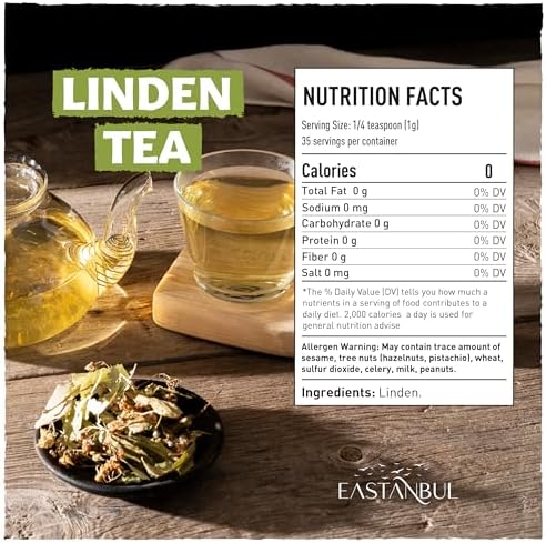Eastanbul Linden Tea, 1.23oz, Linden Flower Loose Leaf Tea, AKA Te De Tilo, Te De Tila, Ihlamur, 100% Pure, Natural, Vegan, Non GMO, Caffeine Free