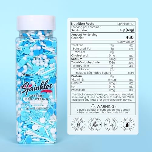 Edible Blue Sprinkles for Cake Decorating, Blue Confetti Sprinkles, Pearl Sprinkles, Jimmy Sprinkles for Cupcakes, Cookies, Chocolate, Candy, and Ice Cream Topping(120g/4.23oz)