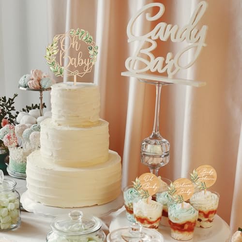 12 PCS Baby Shower Party Cupcake Toppers Oh Baby Cake Cupcake Decorations in Wood (Design 02)