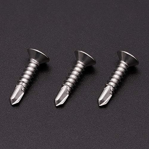 #10 x 1 Phillips Flat Head Sheet Metal Screws, Stainless Steel 410 Self Drilling Screws for Metal, Countersunk Head, Phillips Drive, Self Tapping, 100 Pack