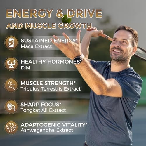 DRFOSTER Testosterone Booster for Men, Ultra Testosterone Formula 600mg Ashwagandha, Tongkat Ali & Maca - Muscle Growth, Energy & Endurance - 120 Capsules