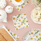 100 Pack Decorative Daisy Floral Pattern Paper Napkin, 2-Ply, 6.5x6.5”, Napkins for Garden Bridal Shower, Tea Party, Wedding & Decorative Party Supplies