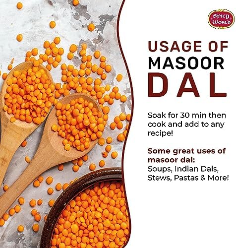 Spicy World Masoor Dal 8 Pound Bag (128oz) - Red Lentils Split - All Natural