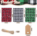 Shappy 24 Pcs Christmas Drawstring Gift Bags Xmas Buffalo Plaid Burlap Advent Bags 10 x 8 Inches Linen Treat Candy Bag with 32.8 ft Rope 24 Card(Mixed Colors with Snowflake)