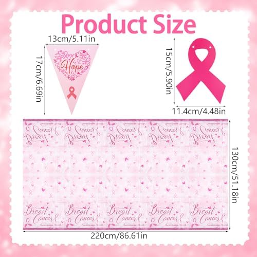 WANDIC Pink Ribbon Kit, 1 Piece Tablecloth and 2Pcs Banners for October Cancer Breast Cancer Awareness Survivor Warrior Fighter Gifts for Ladies Women