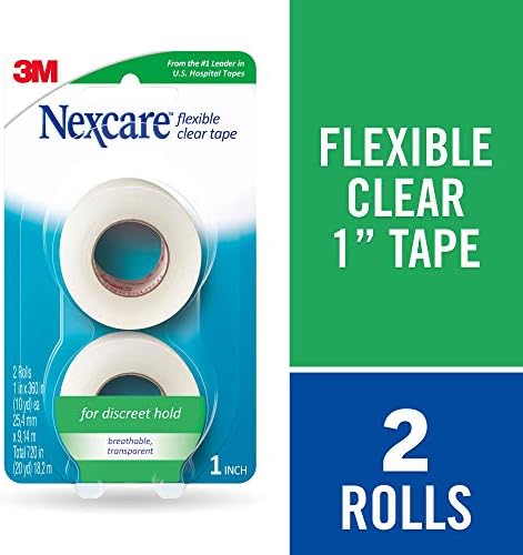 Nexcare Flexible Clear Tape, Waterproof Transparent Medical Tape, Secures Dressings and Catheter Tubing - 1 In x 10 Yds, 2 Rolls of Tape