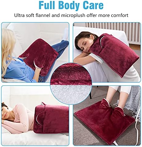 Electric Heated Foot Warmer Soft Flannel Foot Heater with 2h Auto Off & 3 Heat Levels Full Body Use Heating Pad for Feet, Abdomen, Cramps, Pain Relief Pocket Design 16" x 22" Red