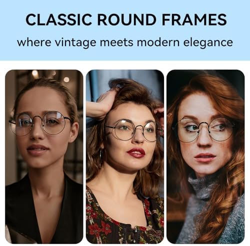Dollger Retro Round Glasses Blue Light Glasses Clear Lens Non-Prescription for Men Women Metal Frame
