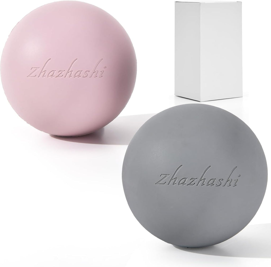 Massage Lacrosse Balls 2 Pack, Rubber Trigger Point Therapy Balls for Deep Tissue Myofascial Release, Plantar Fasciitis & Muscle Soreness Relief, Portable Pain Relief Tool (Light Pink and Grey)
