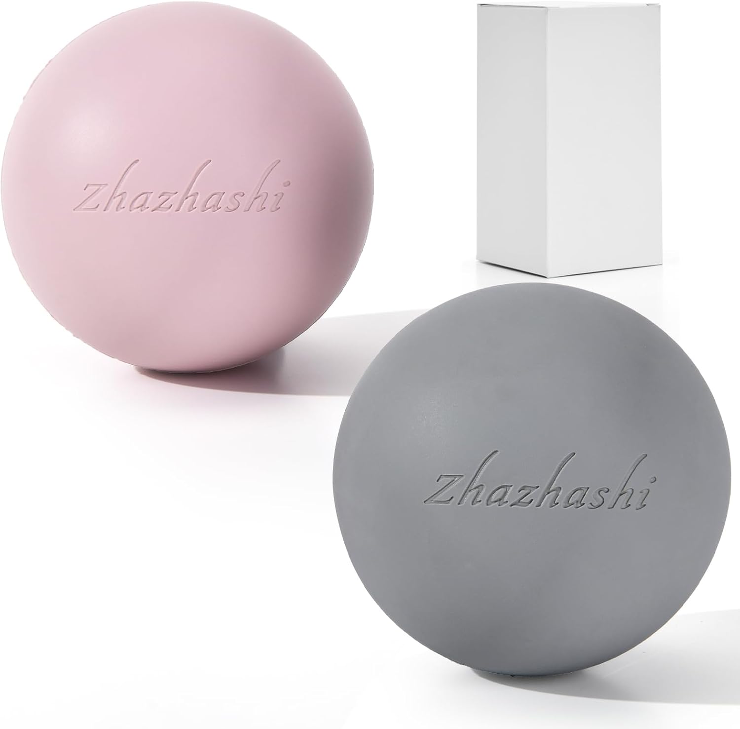 Massage Lacrosse Balls 2 Pack, Rubber Trigger Point Therapy Balls for Deep Tissue Myofascial Release, Plantar Fasciitis & Muscle Soreness Relief, Portable Pain Relief Tool (Light Pink and Grey)