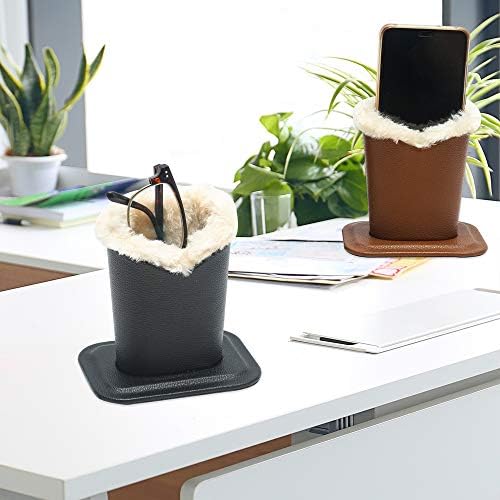 Plush Lined Eyeglass Holder, PU Leather Eyeglass Case, Anti-Scratch Glasses Storage Organizer for Desk Office Nightstand,2 Packs(Black,Brown)