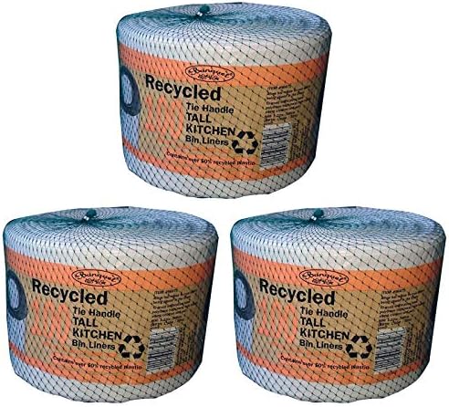Banquet Recycled 100 Tie Handle Tall Kitchen Bin Liners, White (3 Pack - 300 Bags)