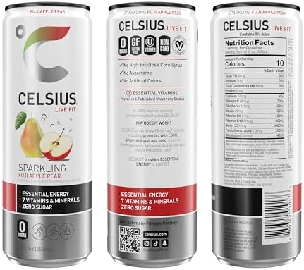 CELSIUS Sparkling Fuji Apple Pear, Sugar Free Energy Drink, 12 Fl Oz (Pack of 12)