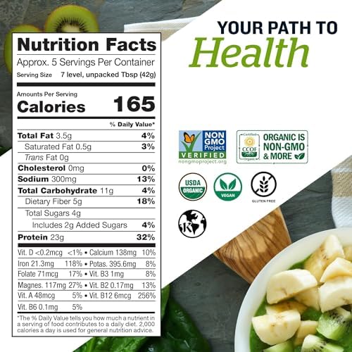 Sunfood Organic Supergreens & Protein - Greens Superfood Powder, Organic Protein Powder, Plant Based Vegan Protein, Super Greens for Gut Health w/Chlorella & Spirulina, 23g Protein Per Serving - 8 oz