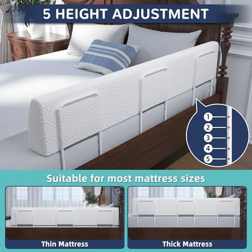 FigTime Bed Bumper for Toddlers, Foam Bed Rail for Toddlers, Toddler Bed Rail Bumper, Soft Safety Bed Guard Rail for Kids, Bed Side Rail for Twin, Full, Queen & King Beds (White, 59", 3-Bracket)