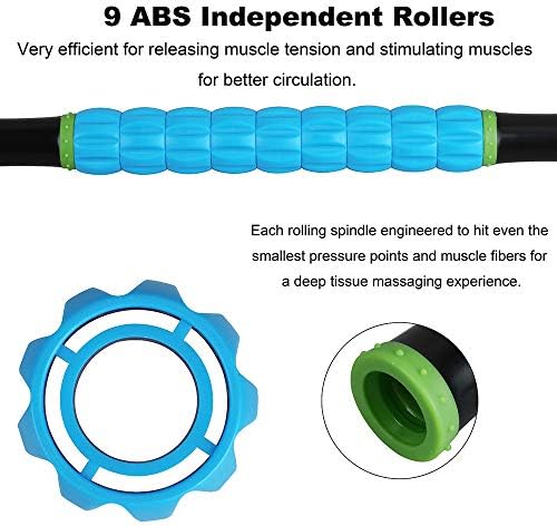 YANSYI 9-Roller Deep Tissue Massage Stick - Professional Muscle Recovery for Leg & Back Pain Relief, Portable Physical Therapy Tool for Athletes, (Blue 2)