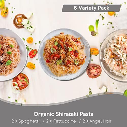 Caloless Konjac Shirataki Noodles 6-Pack (Angel Hair/Fettuccine/Spaghetti) Low Carb Keto Pasta, Gluten Free, Vegan, Keto Paleo Friendly, Low Calorie Food