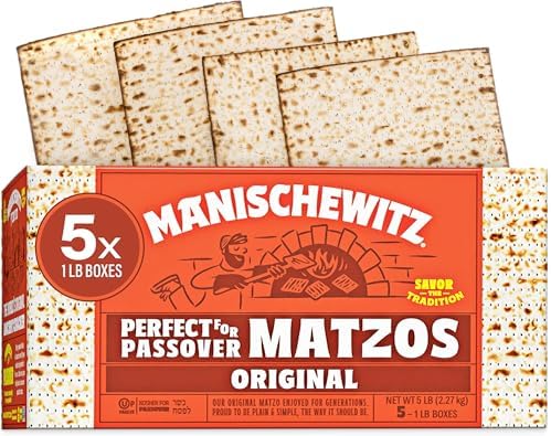 Manischewitz Passover Matzo (5x1lb Boxes) The Original Manischewitz Passover Matzo | Two Ingredients only - Flour and Water - 18 Min Matzo | Unsalted | Kosher for Passover and Year Round
