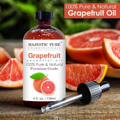 Majestic Pure Essential Oil with Glass Dropper - 100% Pure and Natural - Essential Oils for Diffuser, Aromatherapy, Soap and Candle Making, Grapefruit Essential Oil, Grapefruit Oil, 4 Fl Oz