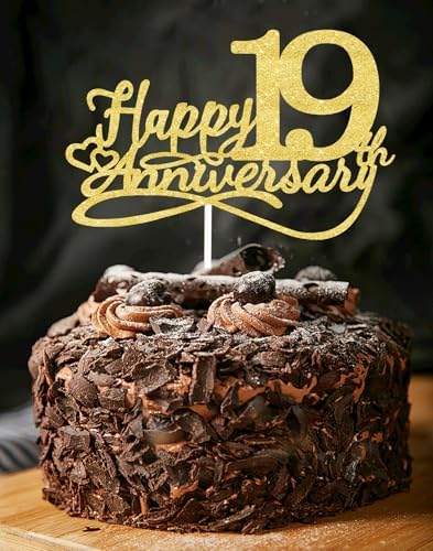 Happy 19th Anniversary Cake Toppers - Wedding Anniversary Decorations, Party Decorations Nineteen