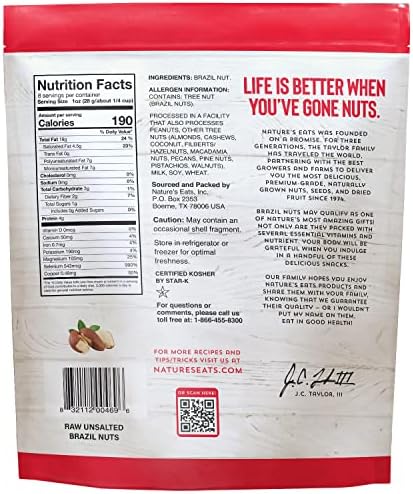 Nature’s Eats Raw Brazil Nuts - Whole Unsalted Superfood Snack from Brazil - Heart Healthy, Keto, Vegan - High in Selenium and Protein - Perfect for Baking, Trail Mix, or Snacking, 8 oz