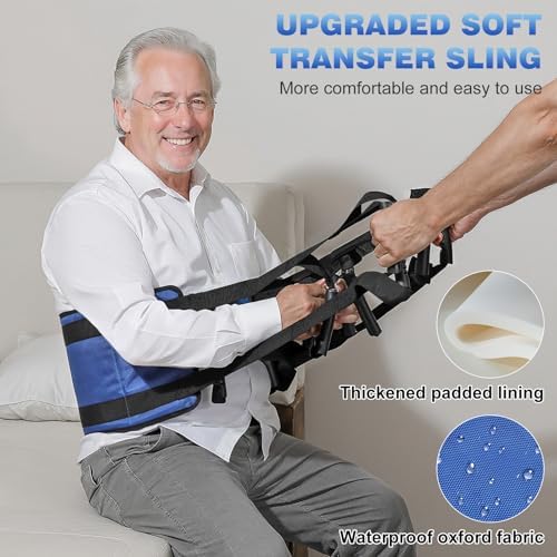 Rhino Valley Transfer Sling, Gait Belt with 10 Padded Handles, 9.7" Extra Wide Transfer Belt for Seniors, 330lbs Heavy Duty Lift Assist for Bed, Wheelchai,Non-Slip Nursing Belts Elderly, Injured, Blue