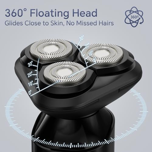 RUIBO Electric Razor for Men, Rechargeable Electric Shaver for Men, Waterproof 3D Rotary Shaving, Wet/Dry Cordless 3-in-1 with Beard Trimmer, Sideburn & Nose Hair Groomer