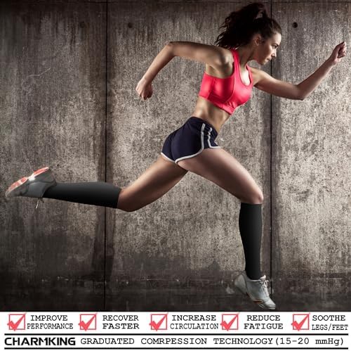 CHARMKING 3 Pairs Open Toe Compression Socks for Women & Men Circulation 15-20 mmHg is Best Support for All Day Wear