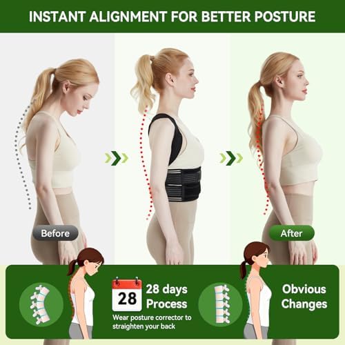 Posture Corrector for Women and Men, Invisible Full Back Support Brace with Enhanced Breathable Mesh, Shoulder Straightener for Back & Neck Pain Relief, Scoliosis & Posture Improvement, Large