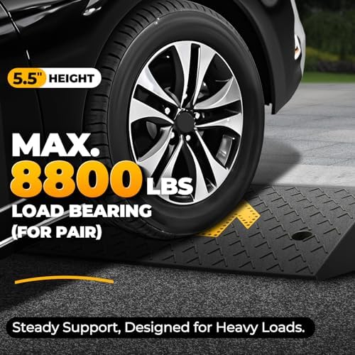 Auto Dynasty Rubber Curb Ramps, 5.5" Lift Height Curbside Driveway Ramp with Arrow, 4410 LBS/2T Capacity Sidewalk Curb Ramp for Cars Trucks Bikes Motorcycles Wheelchairs, 2 Pack