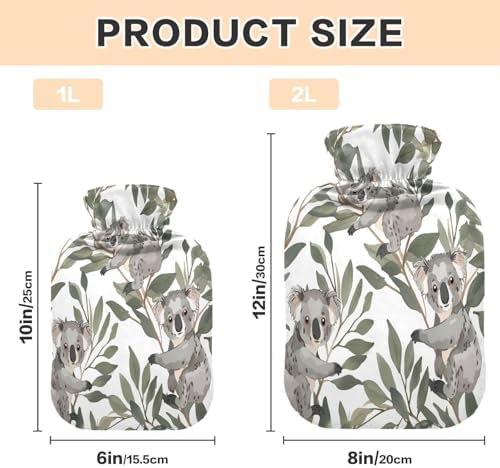 Koala and Leaves Hot Cold Water Bottle with Fleece Cover PVC Hot Water Bag 1 Liter