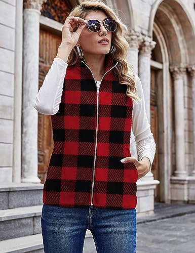 LOMON Womens Fuzzy Sherpa Fleece Jacket Lightweight Vest Cozy Sleeveless Cardigan Zipper Waistcoat Outerwear with Pocket