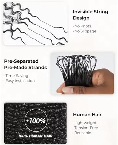 20Inch 100g Burmese Curly Feather Crochet Human Hair Knotless Pre-Separated Feather Human Hair Crochet Bundles 12A Lightweight Reusable Remy Hair Extensions for Black Women Natural Black Color