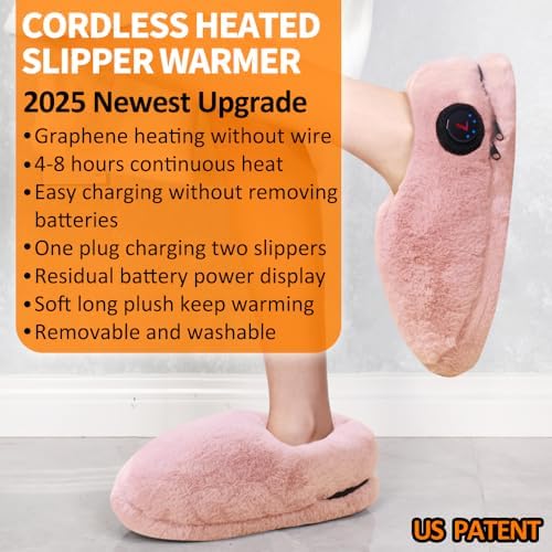 Heated Slippers Foot Warmer Rechargeable for Cold Feet, House Portable Electric Heating Pad Shoes for Women Men,3.5-7 Hours Heating, Powered by Battery or USB