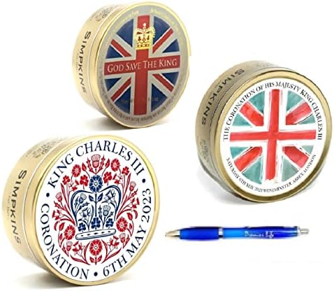 Coronation King Charles III Simpkins Mixed Fruit Tin - Variety Multi pack - Gluten free Assorted Fruit drops 175g | Pack of 3 With Premier Life Store Pen