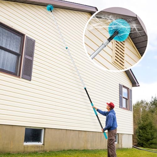 Mavriz 5-12 FT Spider Web Brush with Pole, Cobweb Duster with Extension Pole for Outdoor & Indoor Cleaning, Telescopic Long Duster for High Ceilings 20 Ft Reach