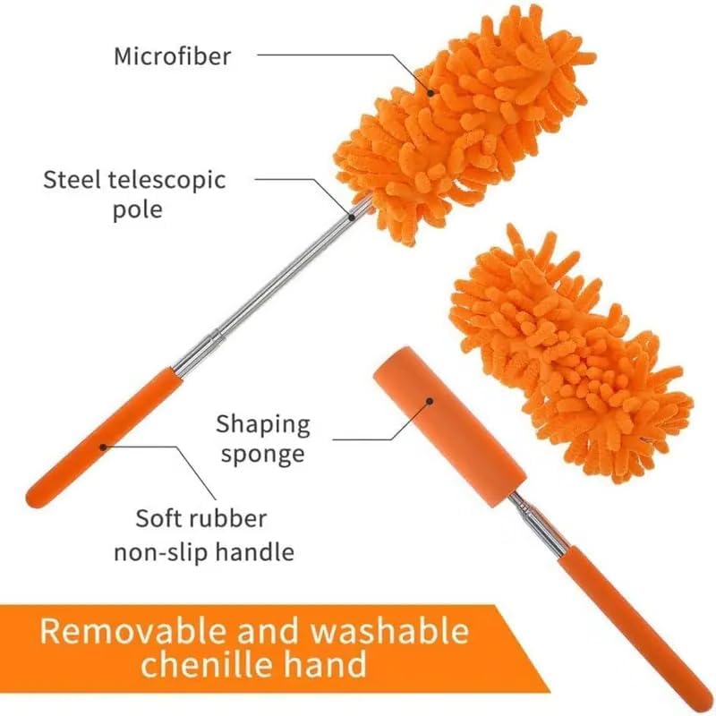 Microfiber Duster with Extendable Pole – Hand Washable & Detachable Cleaning Tool with Replaceable Heads for Home, Car, Office, Furniture & Ceiling Fans