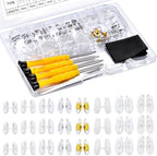 Eyeglass Nose Pads Replacement with 4 Sizes Screws, 24 Pairs Screw-in Glasses Nose Pads, Upgraded Eyeglass Repair Kit with Precision Screwdrivers, Tweezers, Glasses Cloth for Glasses, Sunglasses