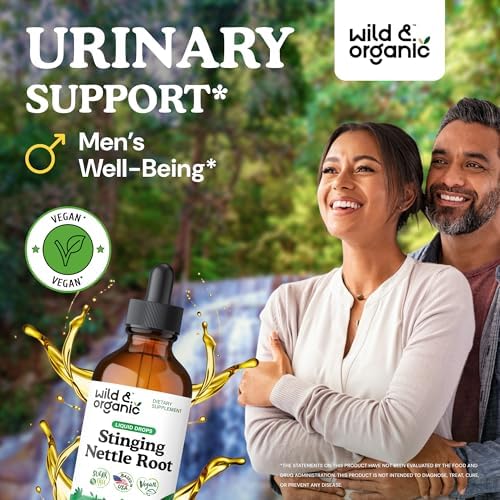 Wild & Organic Stinging Nettle Root Extract Drops - Urinary Support - Stinging Nettle Tincture for Men & Women - Add to Tea - Liquid Urtica Dioica Supplement - Vegan, Sugar & Alcohol-Free - 4 fl oz