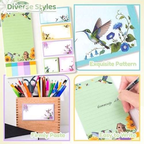 B1ykin Cute Sticky Notes Set - I Just Really Like Hummingbird Self-Stick Notes Pad, 550 Sheets Writing Memo Pages Sticky Notepad for Teacher Appreciation Gifts, School Office Supplies (Hummingbird)