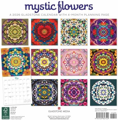 Gladstone Media, Mystic Flowers 2026 Square Wall Calendar