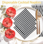 SietDESEO 50 Pieces Black Striped Napkins Disposable 3-Ply Black and White Striped Cocktail Napkins Paper Dinner Napkins for Birthday Baby Shower Wedding Party Beverage Napkin