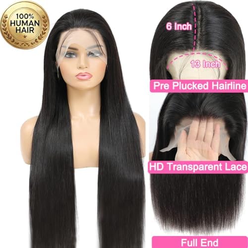 CUTE BEIN 250 Density 30 Inch Lace Front Wigs, 100% Human Hair,[2-Year Life,260g], 13x6 Straight HD Transparent Lace Frontal Wigs for Black Women, Glueless Wigs Pre Plucked with Baby Hair