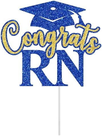 Congrats RN Cake Topper, RN Graduation Cake Decorations, Congrats Nurse BSN RN Decor, 2026 Medical Nursing School Graduation Party Decorations (Blue and Gold)