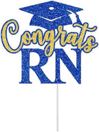 Congrats RN Cake Topper, RN Graduation Cake Decorations, Congrats Nurse BSN RN Decor, 2026 Medical Nursing School Graduation Party Decorations (Blue and Gold)