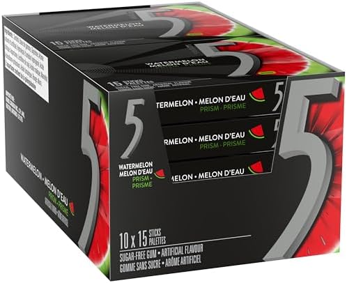Wrigley 5 Prism Electric Watermelon Gum, 10ct x 15pcs, (Imported from Canada)