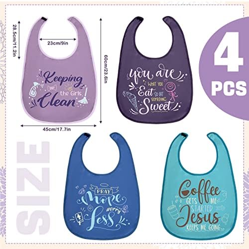 Zhanmai 4 Pcs Funny Adult Bibs for Women Elderly Men Adjustable Washable Dining Clothing Protectors Gifts for Eating Feeding